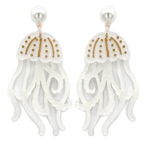 Jellyfish Earrings in Glittery White with Faux Pearl Studs